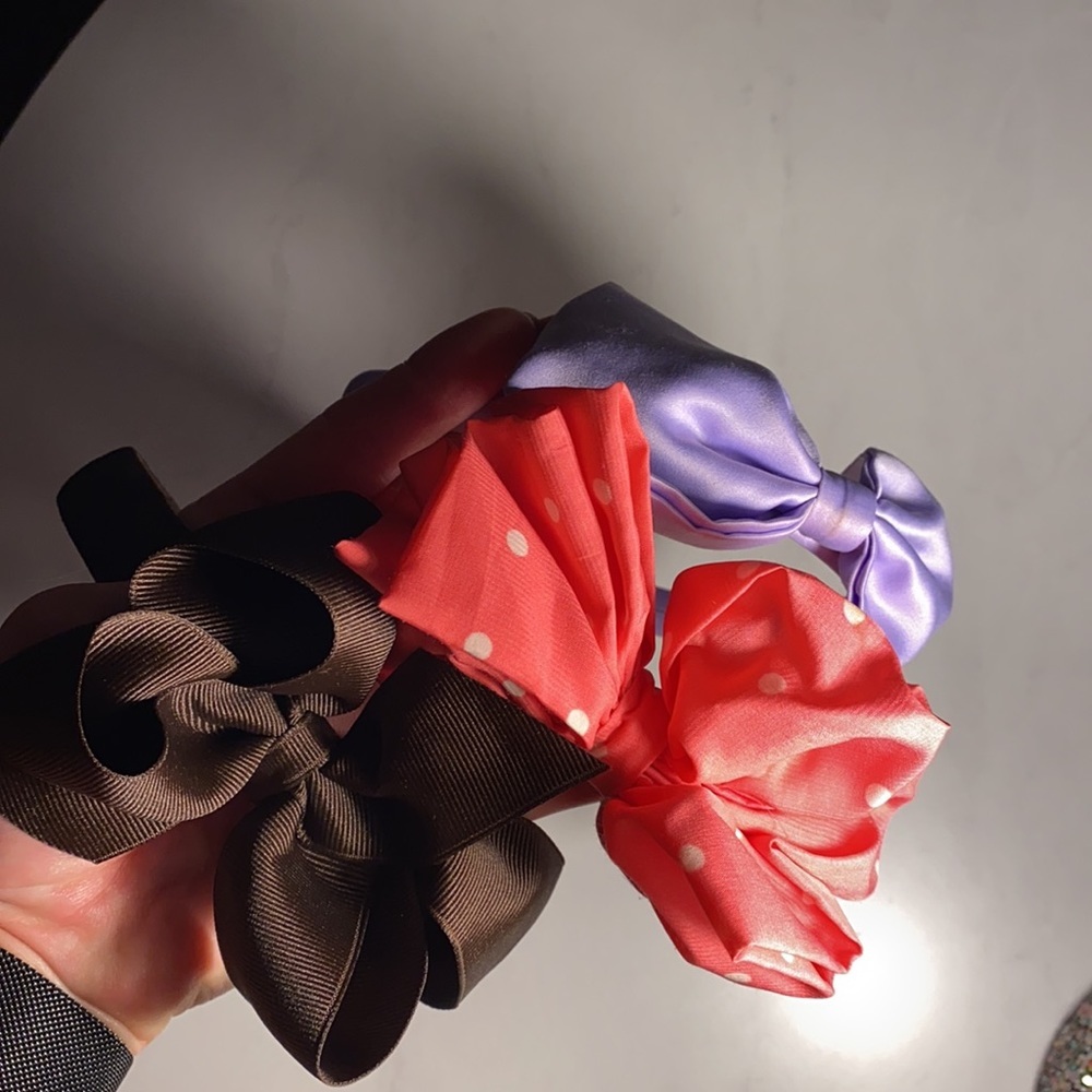 Set of 3 bow headbands lavender purple dark brown coral pink polka dot​ - Picture 10 of 13